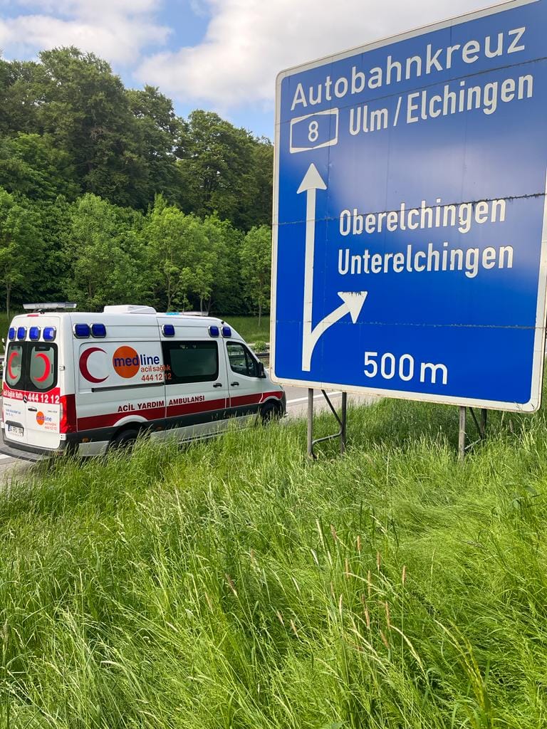 Medline ambulance operating on the highway in Germany